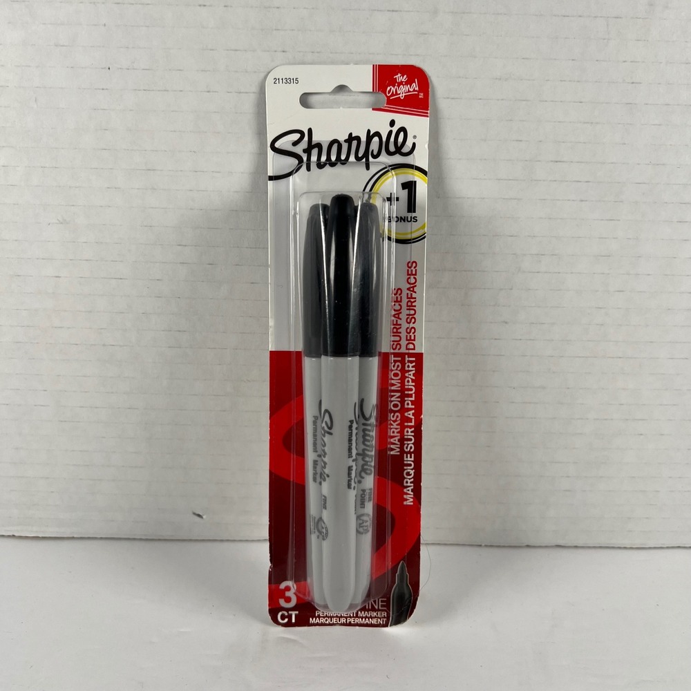 Sharpie Permanent Markers Black Fine Point 3 Count Pack 2113315 New 5119